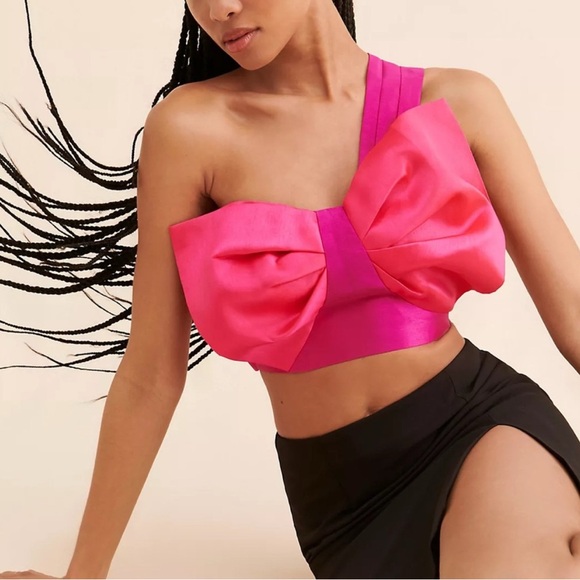 Audette Rowan Barbie Pink Bow One-Shoulder Top - M - Picture 1 of 5